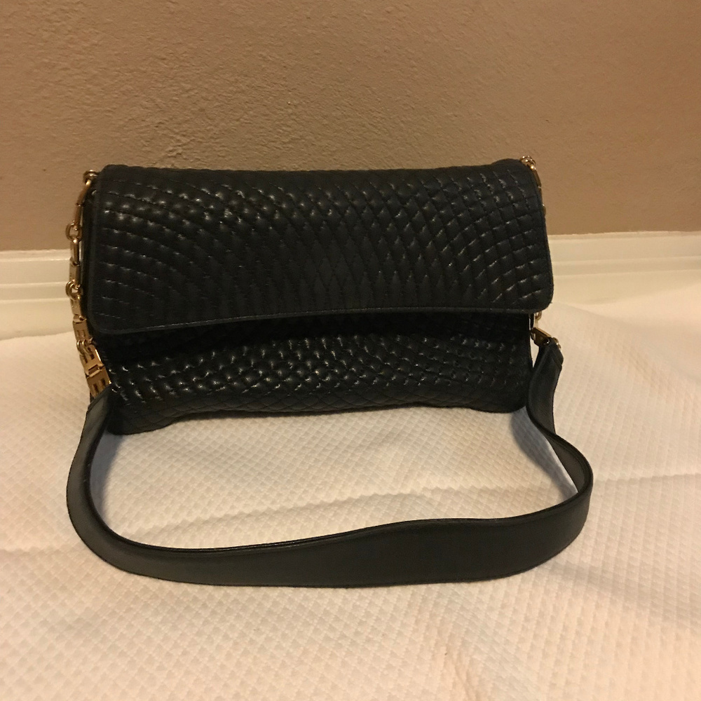 Bally Vintage Black Leather Bag with Logo Chain